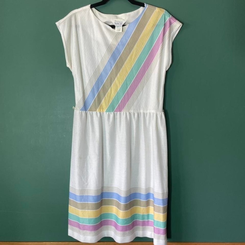 Vintage 60s mod, cotton candy color stripe dress‎